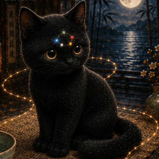 Moonlit Black Cat, Water Archive Spirit